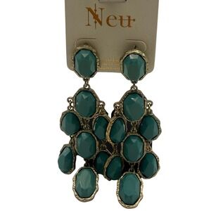 Neu Collection Teal Gem Chandelier Dangle Earrings Lead Free Designed in USA